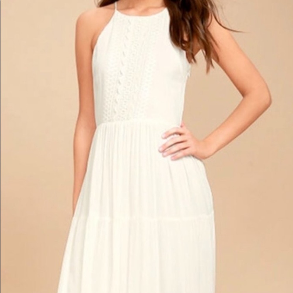 Lulu's For Life Ivory Crochet Tiered Maxi Dress XS